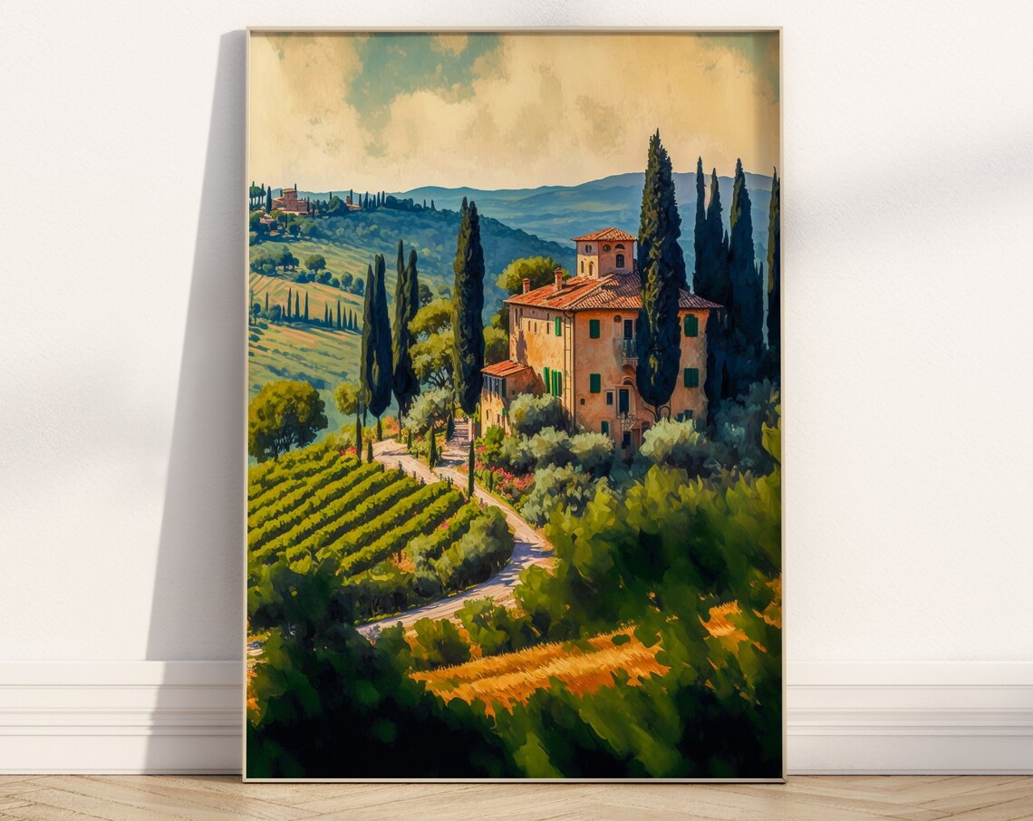 Tuscany Farmhouse Green Vineyards Cypress Lane Italian Art Print