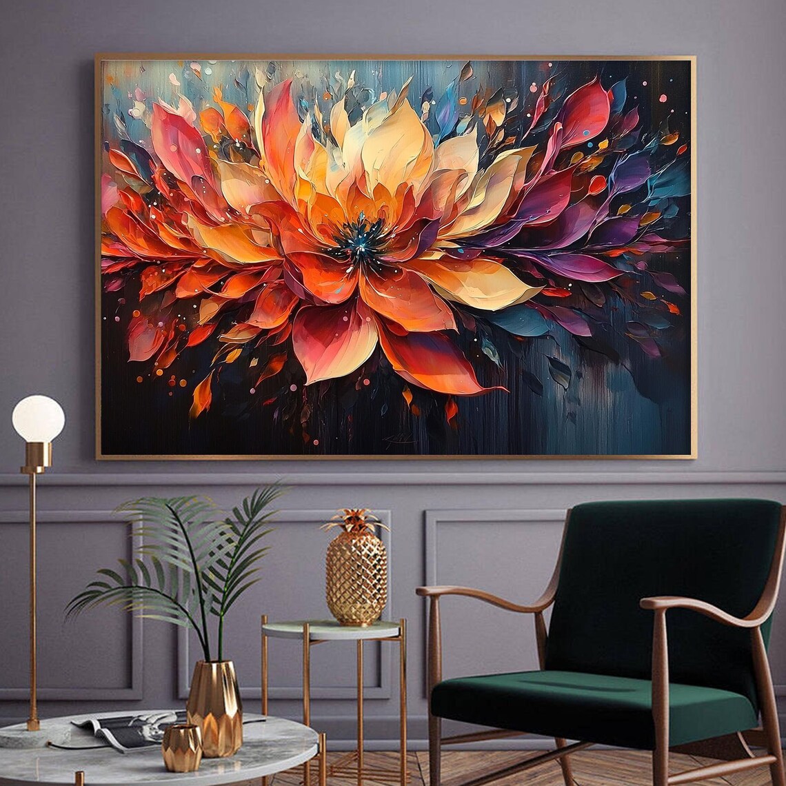 Bohemian Abstract Floral Oil Painting Art Print - Image 2