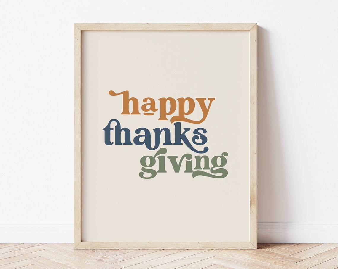 Happy Thanksgiving Retro Boho Poster, Holiday Wall Art
