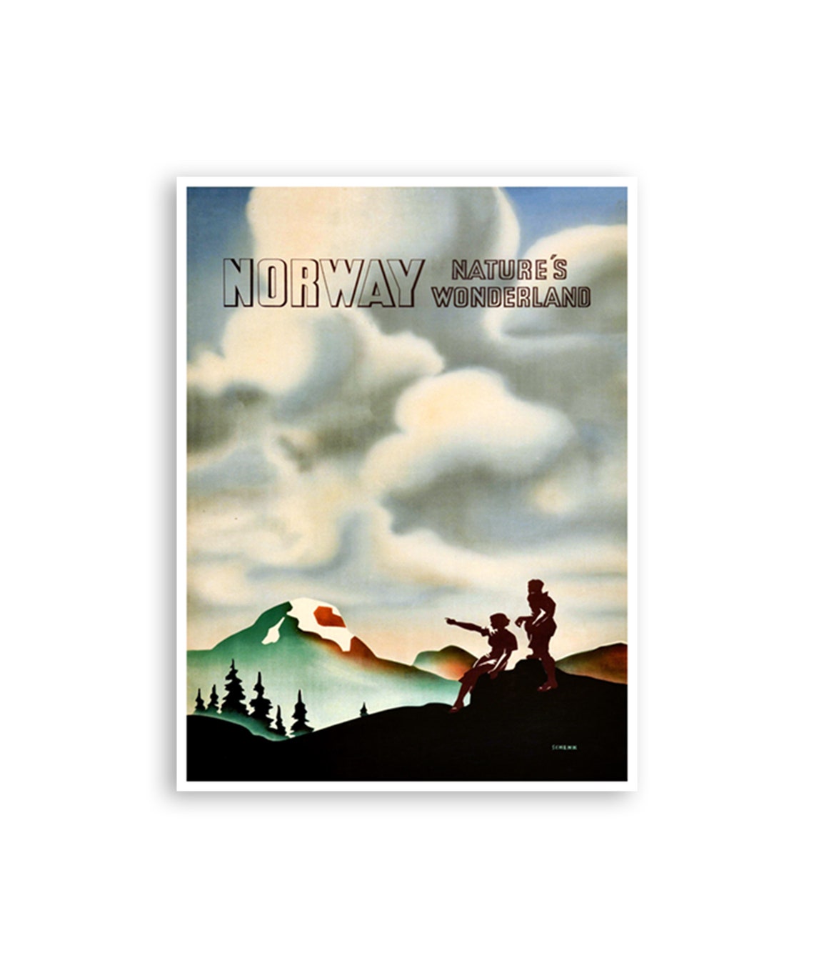 Norway Natures Wonderland Mountain Hikers Vintage Travel Poster