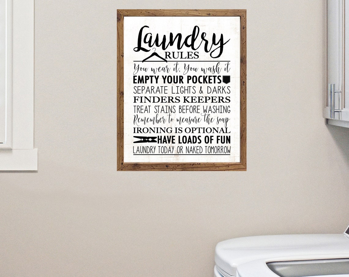 Laundry Rules Tall Farmhouse Sign Poster in Black Script Style