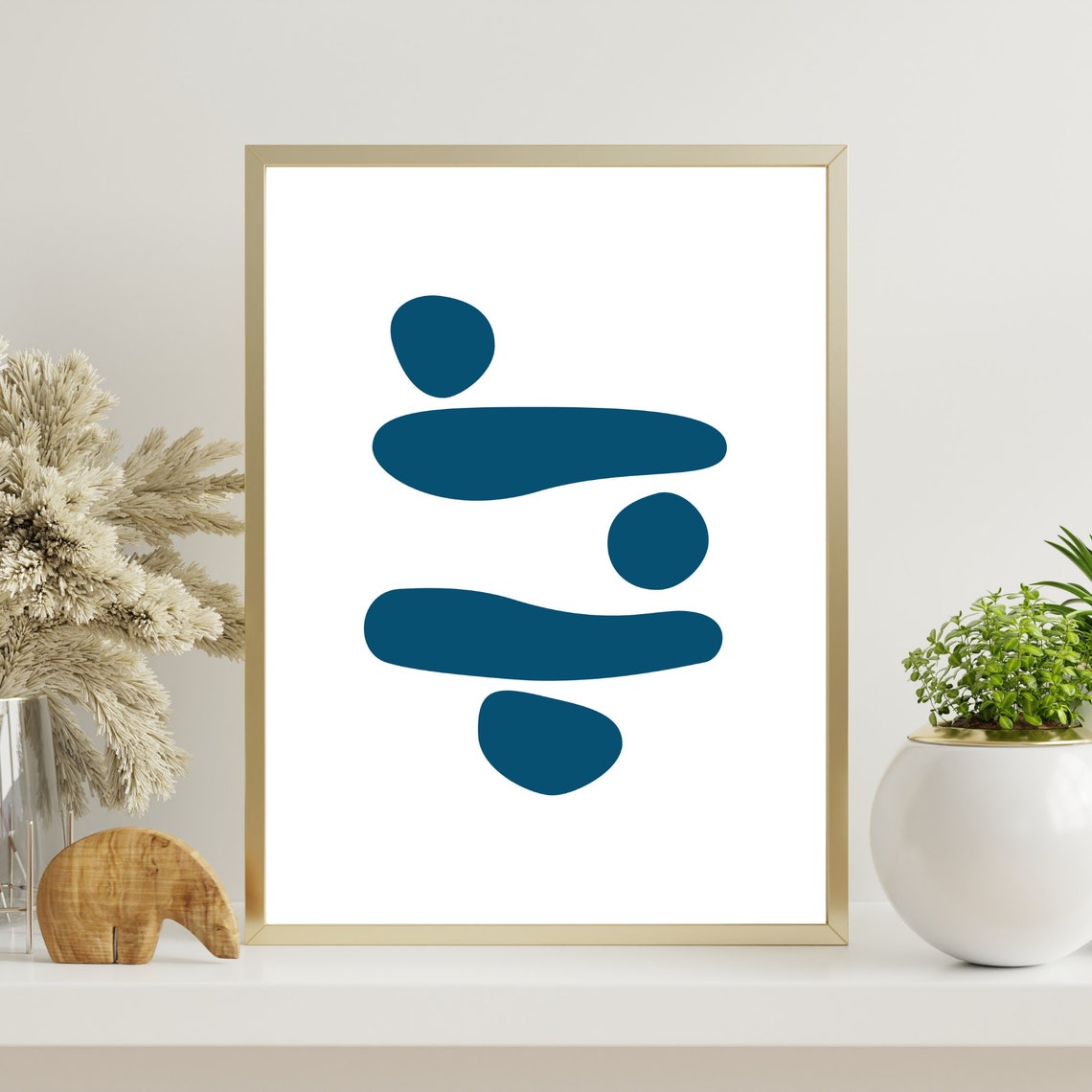 Blue Balancing Stones Zen Wall Art Abstract Meditation Stone Decor - Image 2