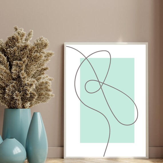 Mint Green And Brown Art Geometric Line Wall Art Modern Abstract Art Print Mint Green Minimalist Poster Mint Green Print Art