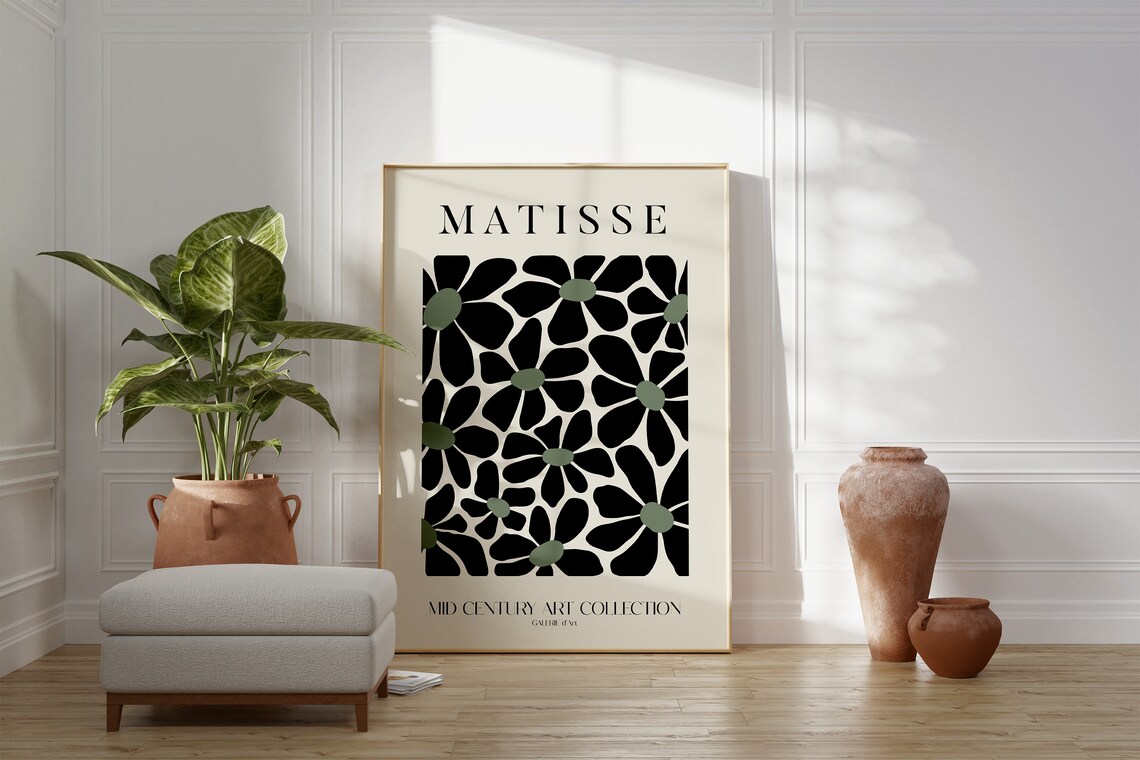 Matisse Mid Century Black Daisy Flower Pattern Exhibition Poster - Image 2