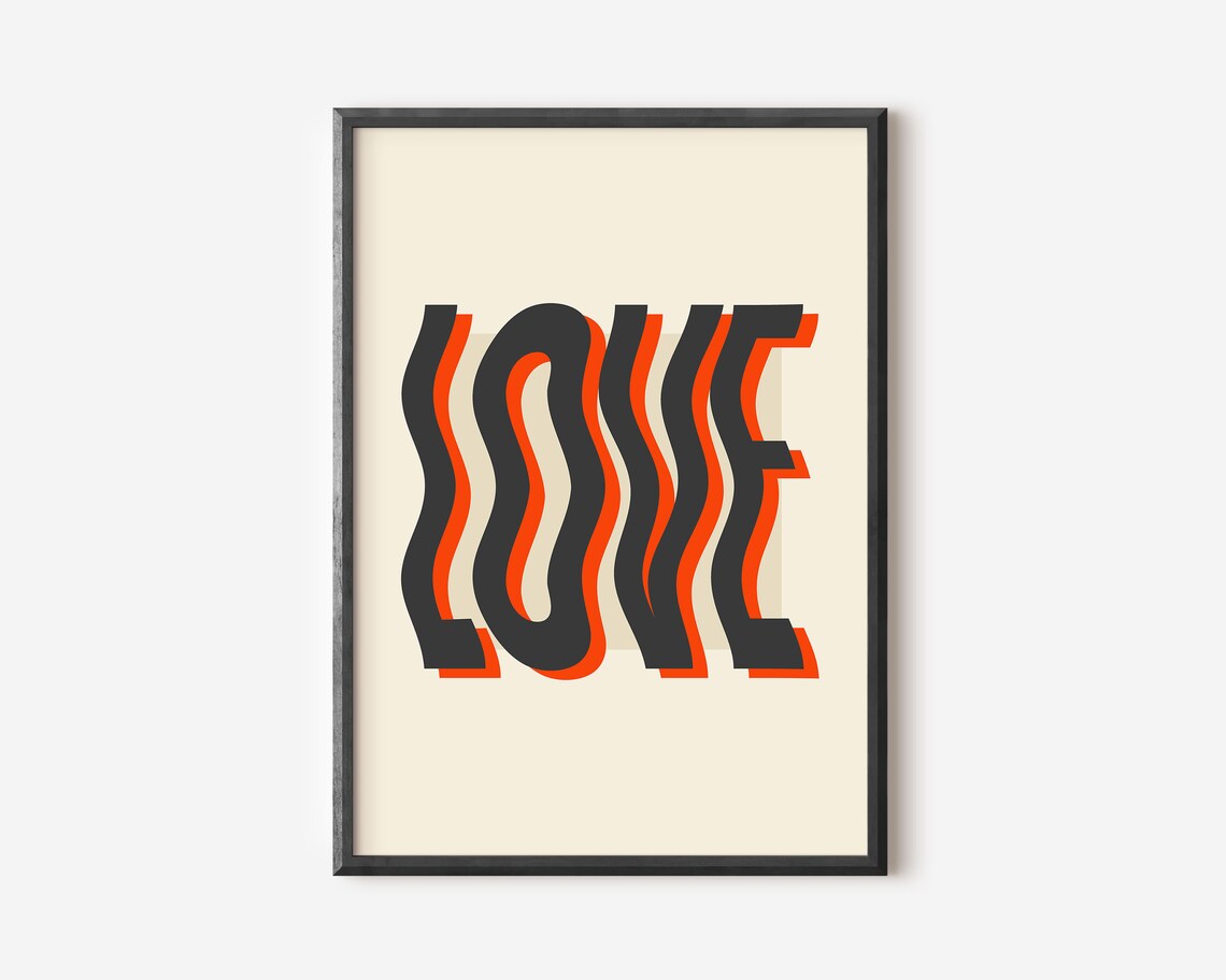 Wavy Retro Love Typography Psychedelic Style Word Art Poster