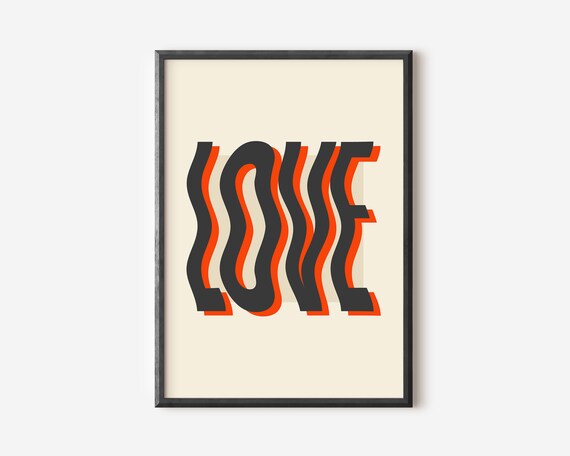 Wavy Retro Love Typography Psychedelic Style Word Art Poster