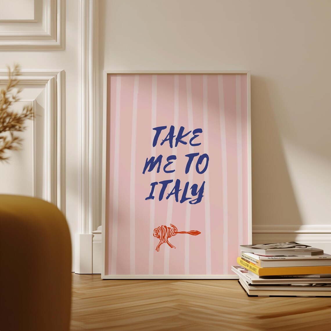Retro Italian Food Lover Quote, Pasta Wine Kitchen Art