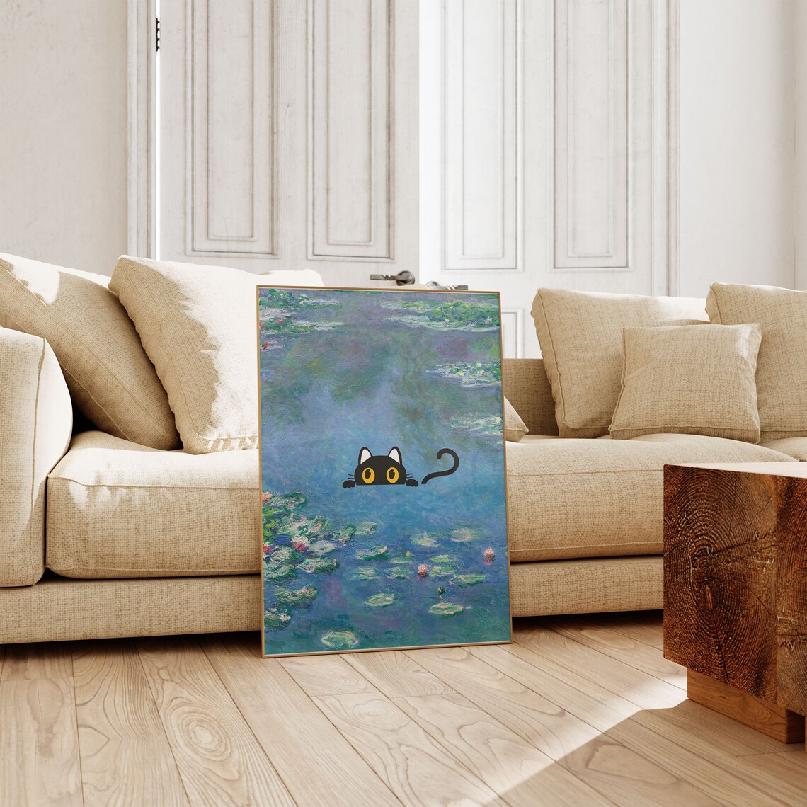 Monet Waterlily Cat, Funny Floral Art Print - Image 4