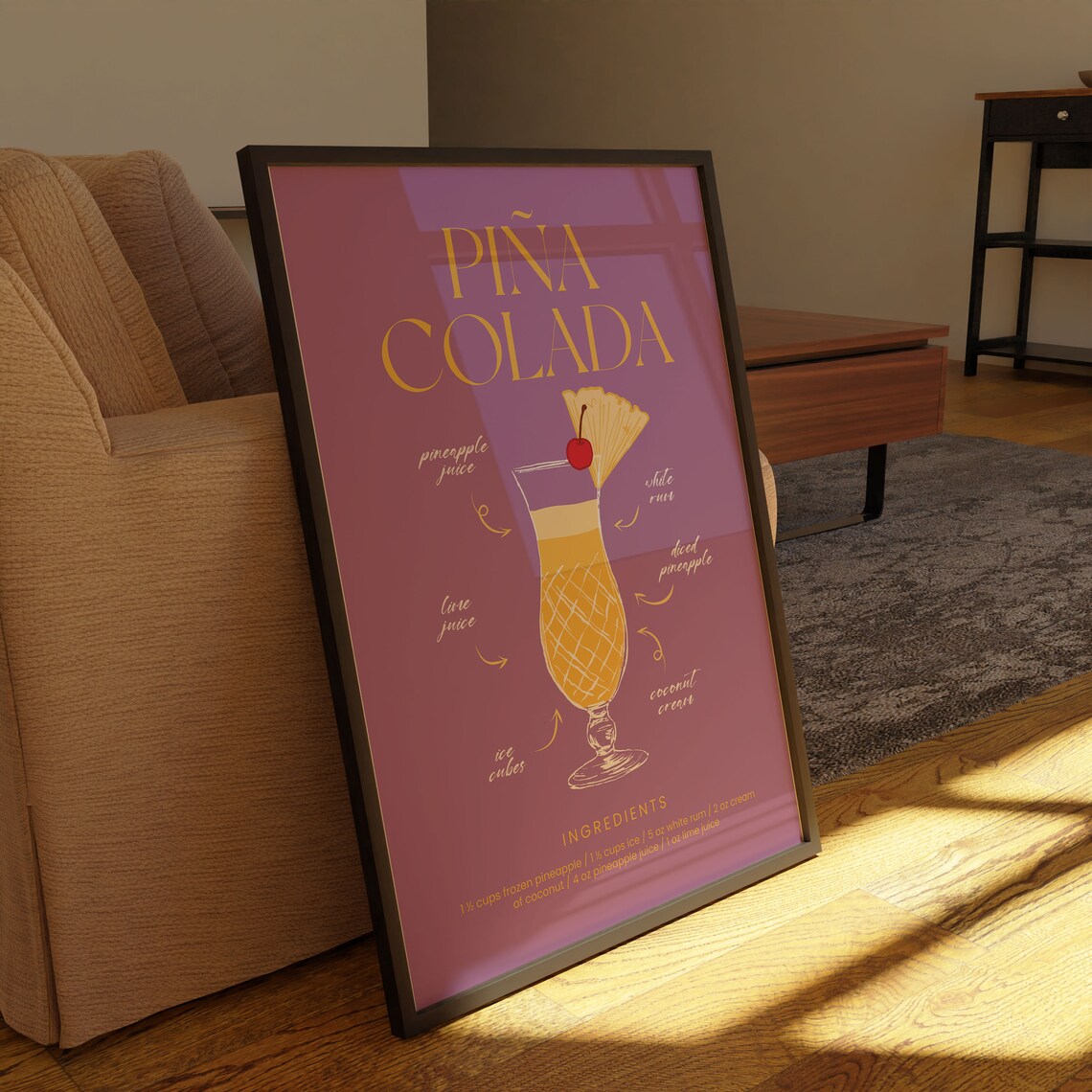 Pina Colada Cocktail, Vintage Wall Art Design - Image 2