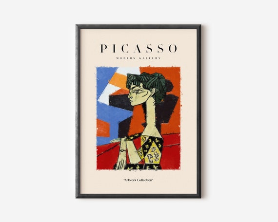 Picasso Exhibition Wall Art Print Neutral Beige Abstract Vintage Minimalist Gift Idea Famous Artist Print Red Gallery Wall Home Decor