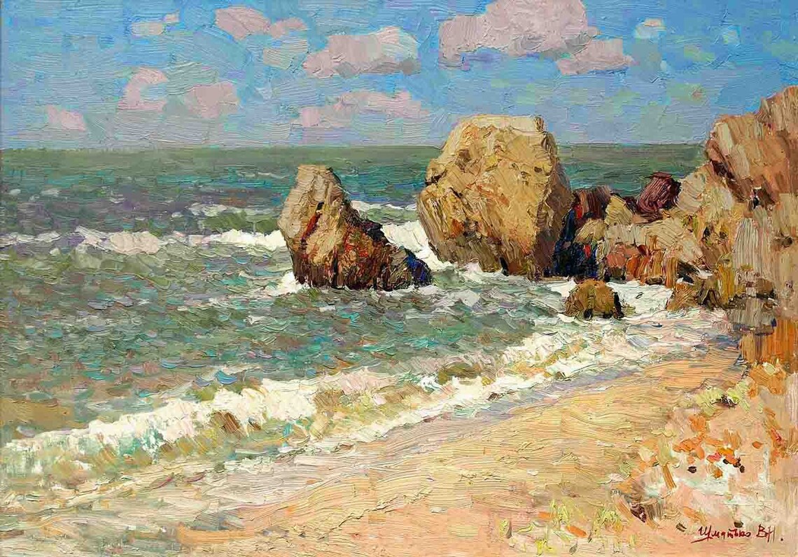 Seascape Sandy Beach in a Beautiful Bay, Art Print - Image 3