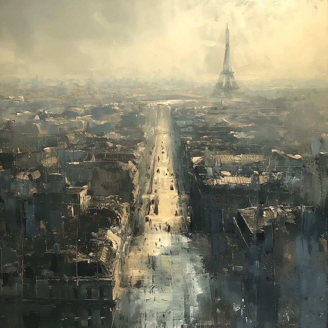 Parisian Eiffel Tower Oil Painting, French Cityscape - Image 2