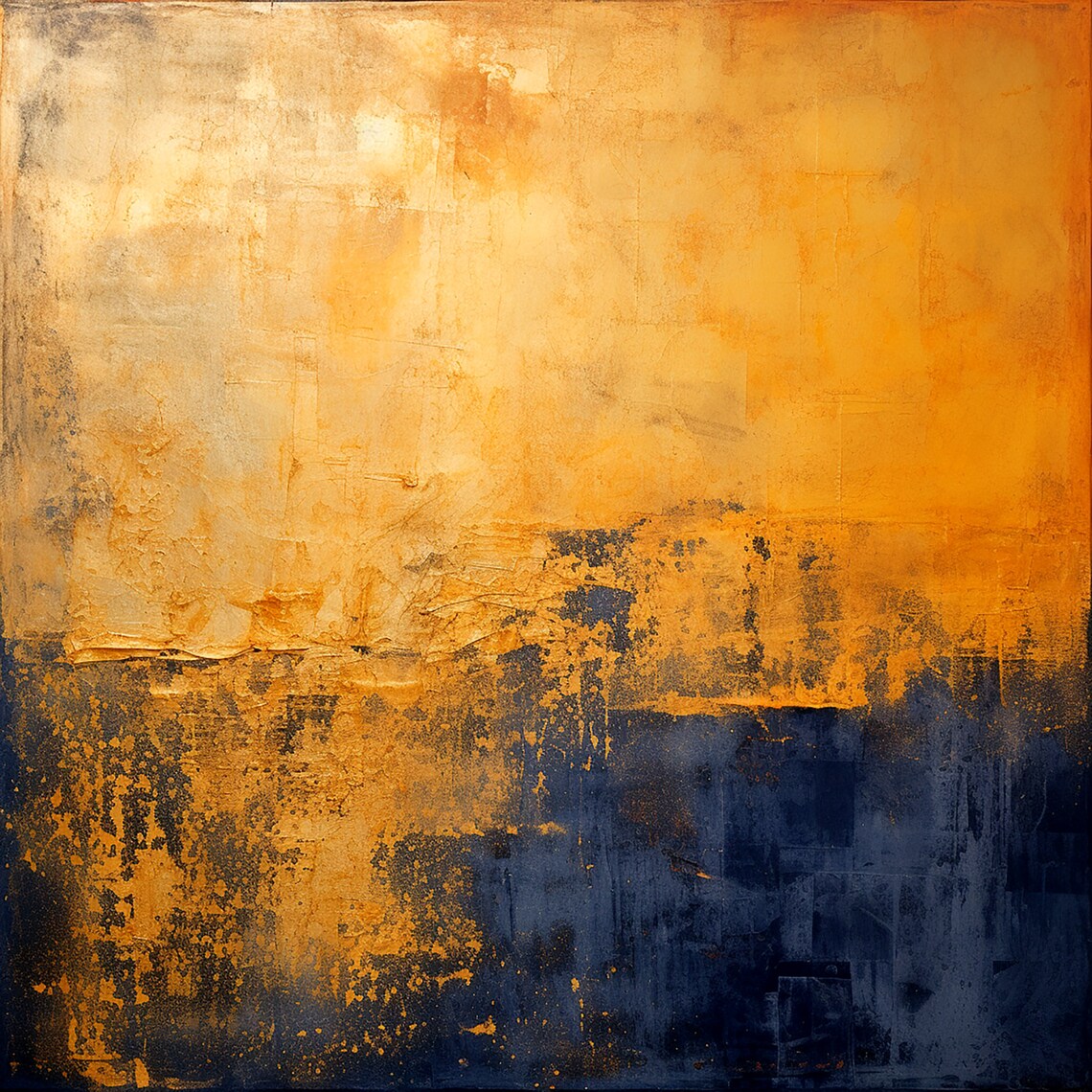 Abstract Painting, Minimalist Harmony Blue And Gold - Image 3