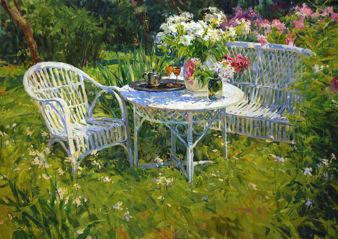 Summer Garden Painting, Custom Impressionism Art