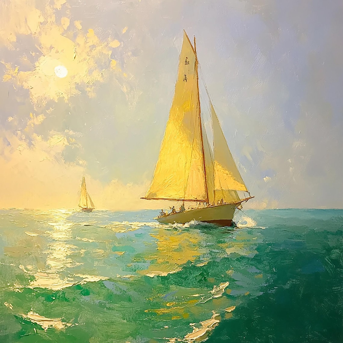 Golden Sails At Sunset, Nautical Seascape - Image 2