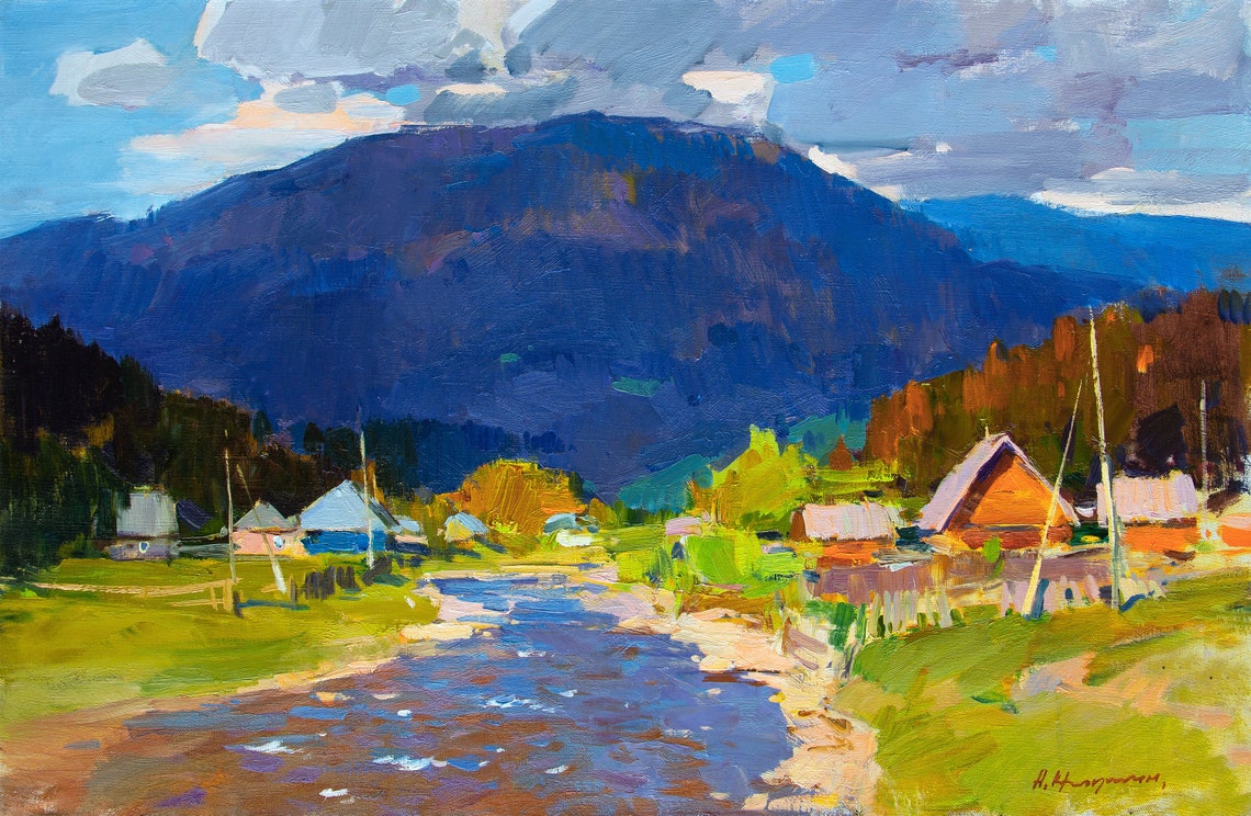 Original Oil Painting On Sunny Day In The Carpathian Mountains - Image 3