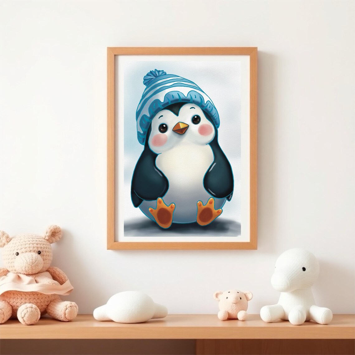 Baby Penguin in Blue Winter Hat Snowy Cute Bird Animal Poster