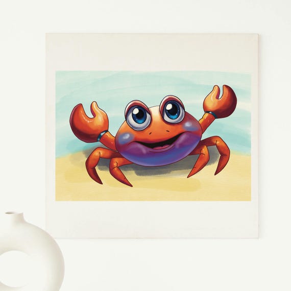 Cute Little Crab Art Whimsical Ocean Animal Illustration