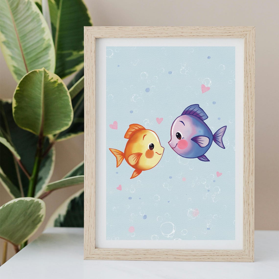 Two Cute Fish in Love Bubbles Underwater Heart Nursery Poster - Image 3