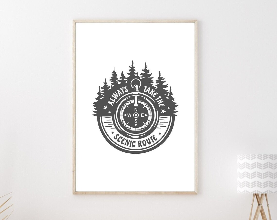Always Take the Scenic Route Compass Travel Quote Adventure Print