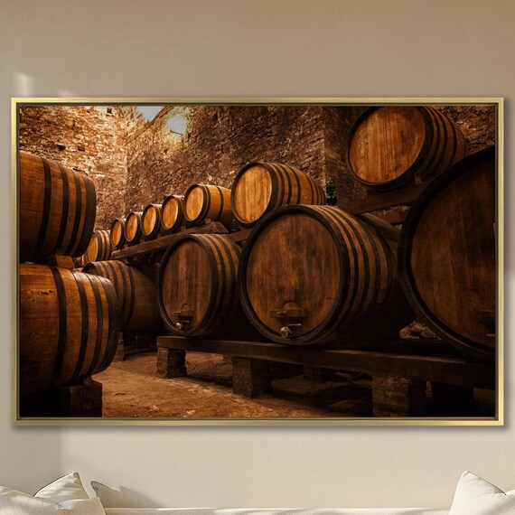 Wine Cellar Oak Barrels Aging Rustic Vineyard Storage Wall Art