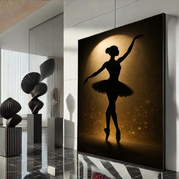 Ballerina Silhouette Golden Stage Spotlight Tutu Dance Poster