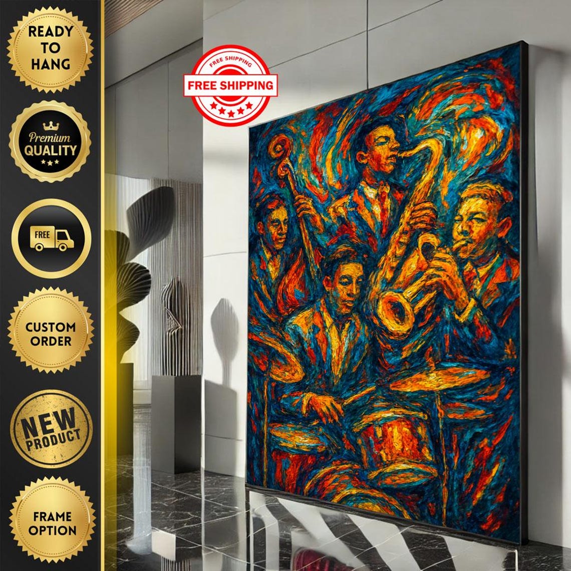 Jazz Quartet Saxophone Trumpet Abstract Colorful Music Art Poster