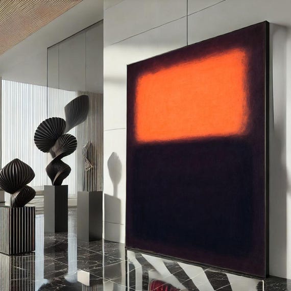 Mark Rothko Inspired Orange And Black Canvas Bold Color Field Painting For Modern Living Room Decor Statement Piece