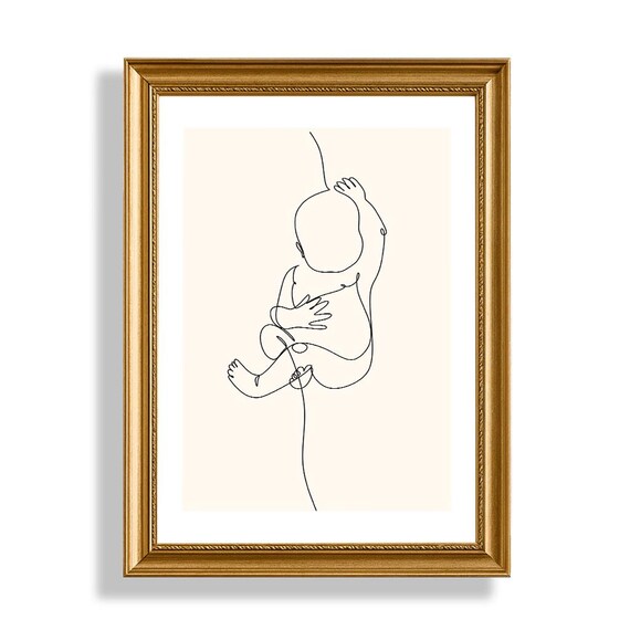 Mother Holding Baby One Line Drawing Modern Minimalist Nursery Poster