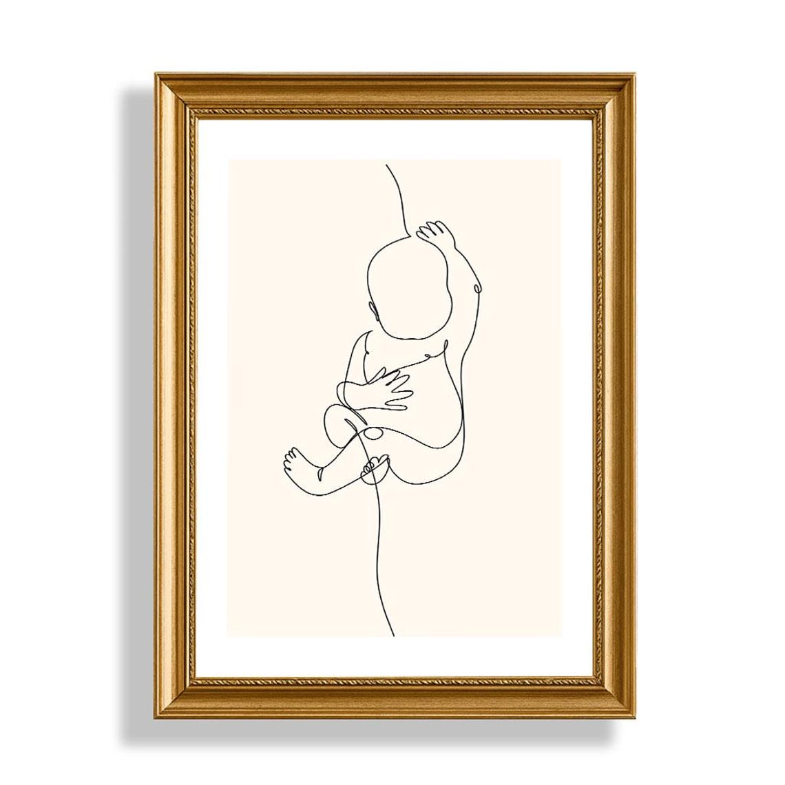Mother Holding Baby One Line Drawing Modern Minimalist Nursery Poster
