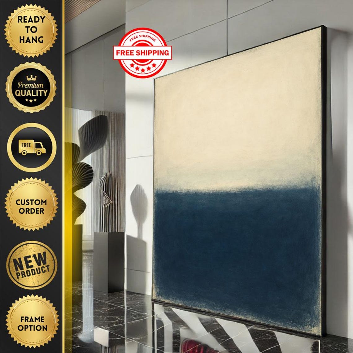 Ivory and Midnight Blue Rothko Inspired Calm Color Field Poster