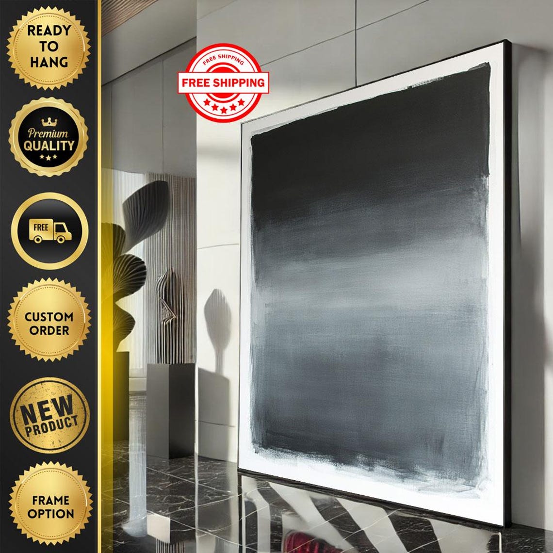 Mark Rothko Inspired Grey Gradient Monochrome Abstract Field Poster