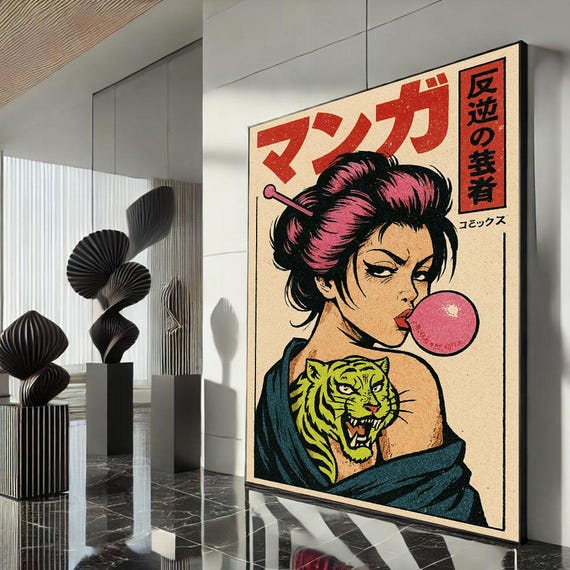 Bold Japanese Manga Woman Canvas Wall Art Print Retro Pop Living Room Decor Statement Piece