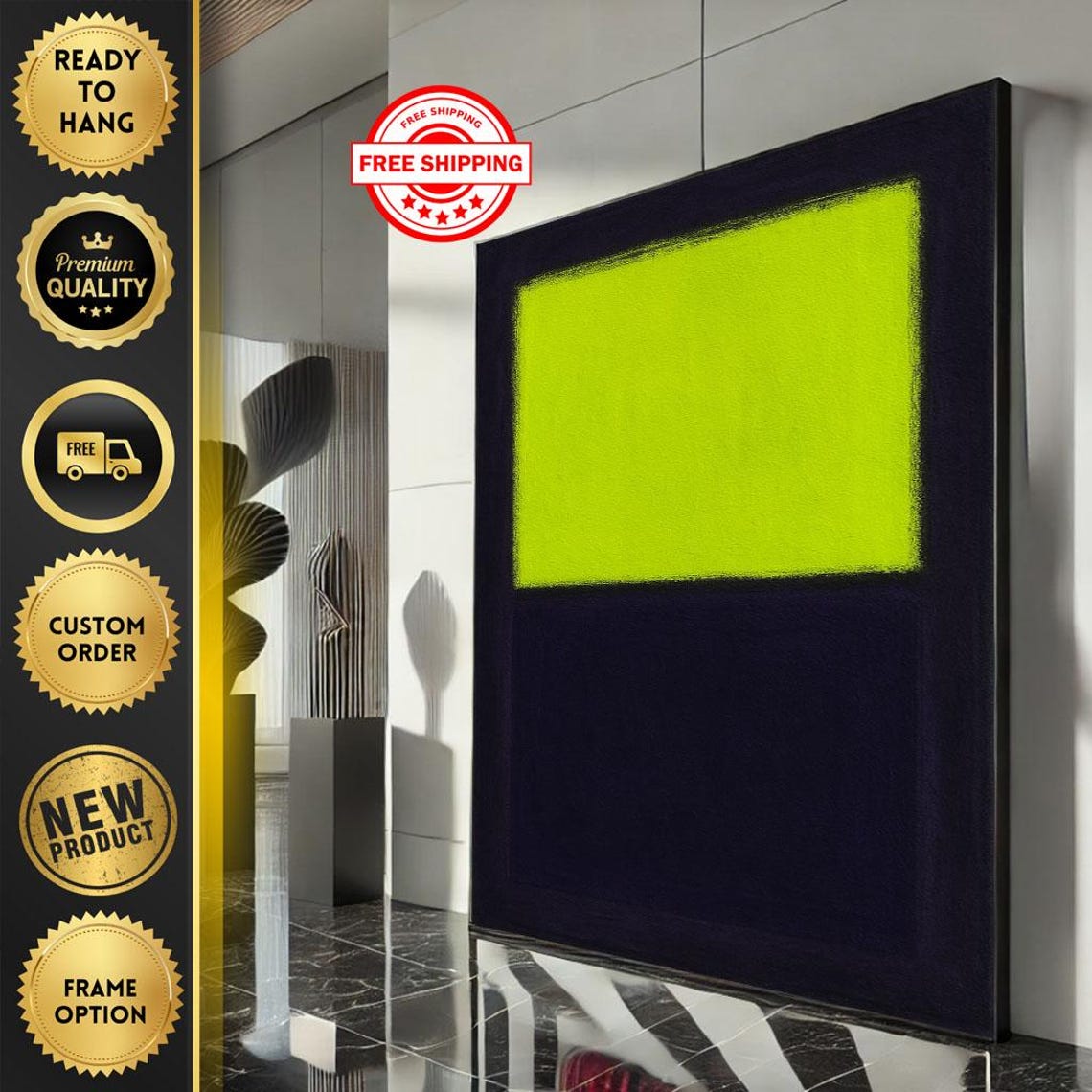 Neon Lime and Black Rothko Inspired Color Field Abstract Poster