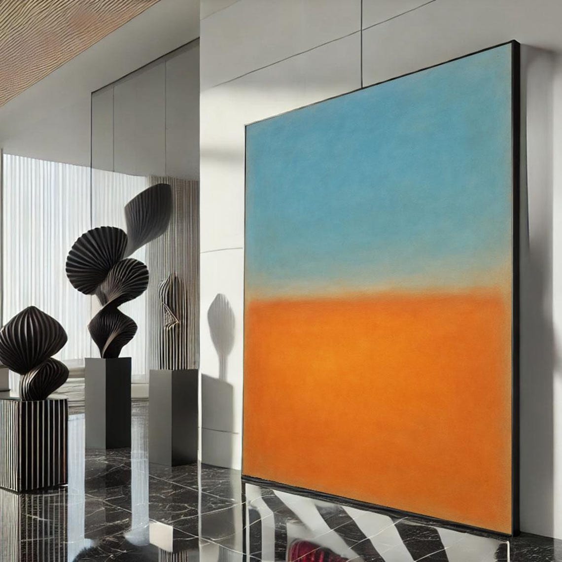 Turquoise Blue And Orange Abstract Color Field Two Tone Art Poster