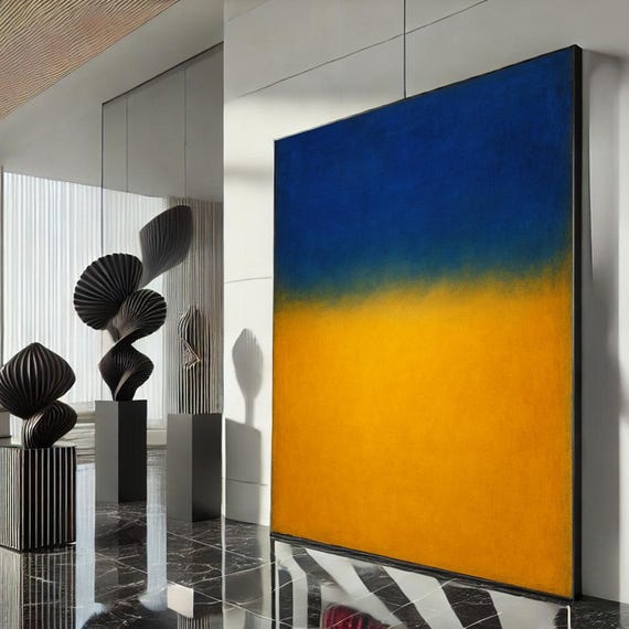 Rothko Style Blue And Orange Canvas Wall Art Print Bold Color Field Painting Reproduction For Modern Living Room Decor
