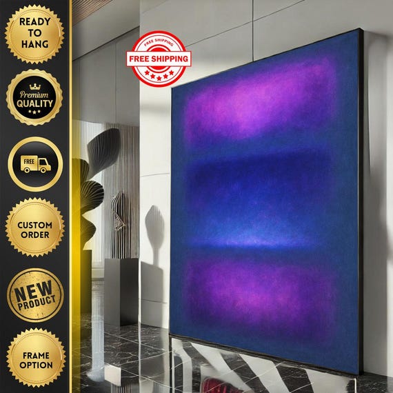 Mark Rothko Inspired Purple And Blue Canvas Bold Color Field Painting For Modern Living Room Decor Ready To Hang