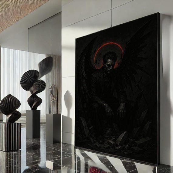 Dark Angelic Figure Canvas Wall Art Print Gothic Modern Living Room Decor Statement Piece
