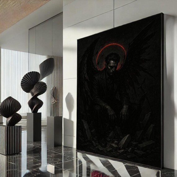 Dark Fallen Angel Black Wings Red Halo Gothic Fantasy Portrait Poster