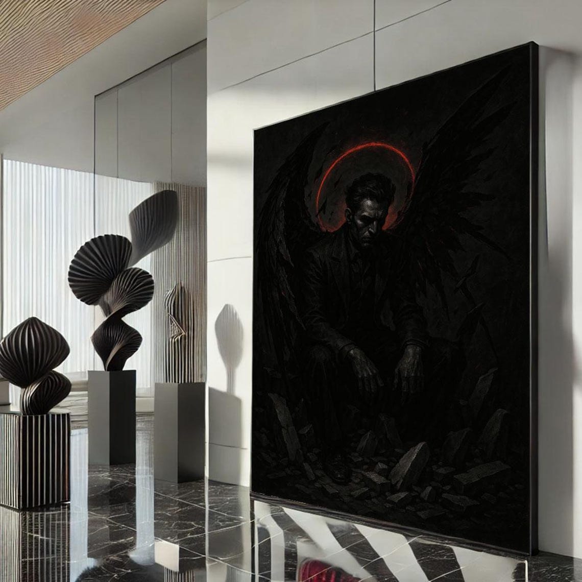 Dark Fallen Angel Black Wings Red Halo Gothic Fantasy Portrait Poster