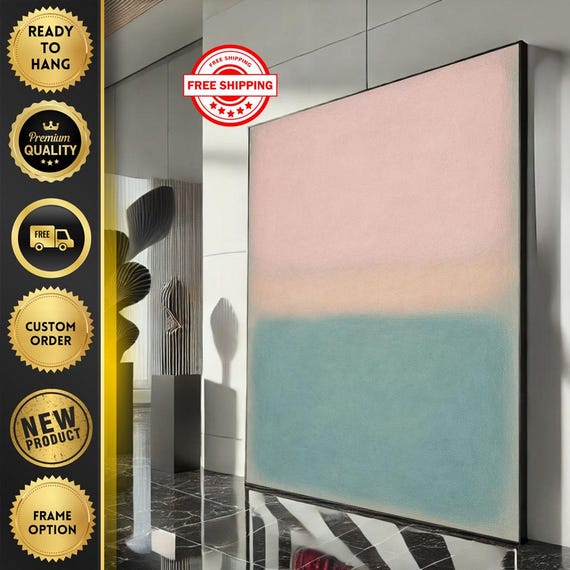 Mark Rothko Inspired Pink And Blue Canvas Bold Color Field Painting Reproduction For Modern Living Room Decor Ready To Hang
