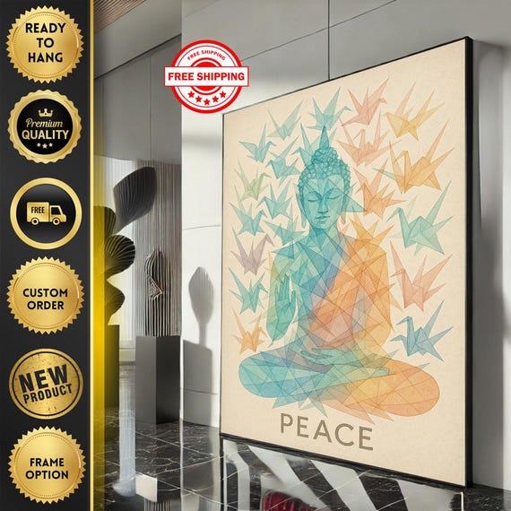 Peaceful Buddha Meditation Canvas Wall Art Print Modern Boho Living Room Decor Ready To Hang Statement Piece