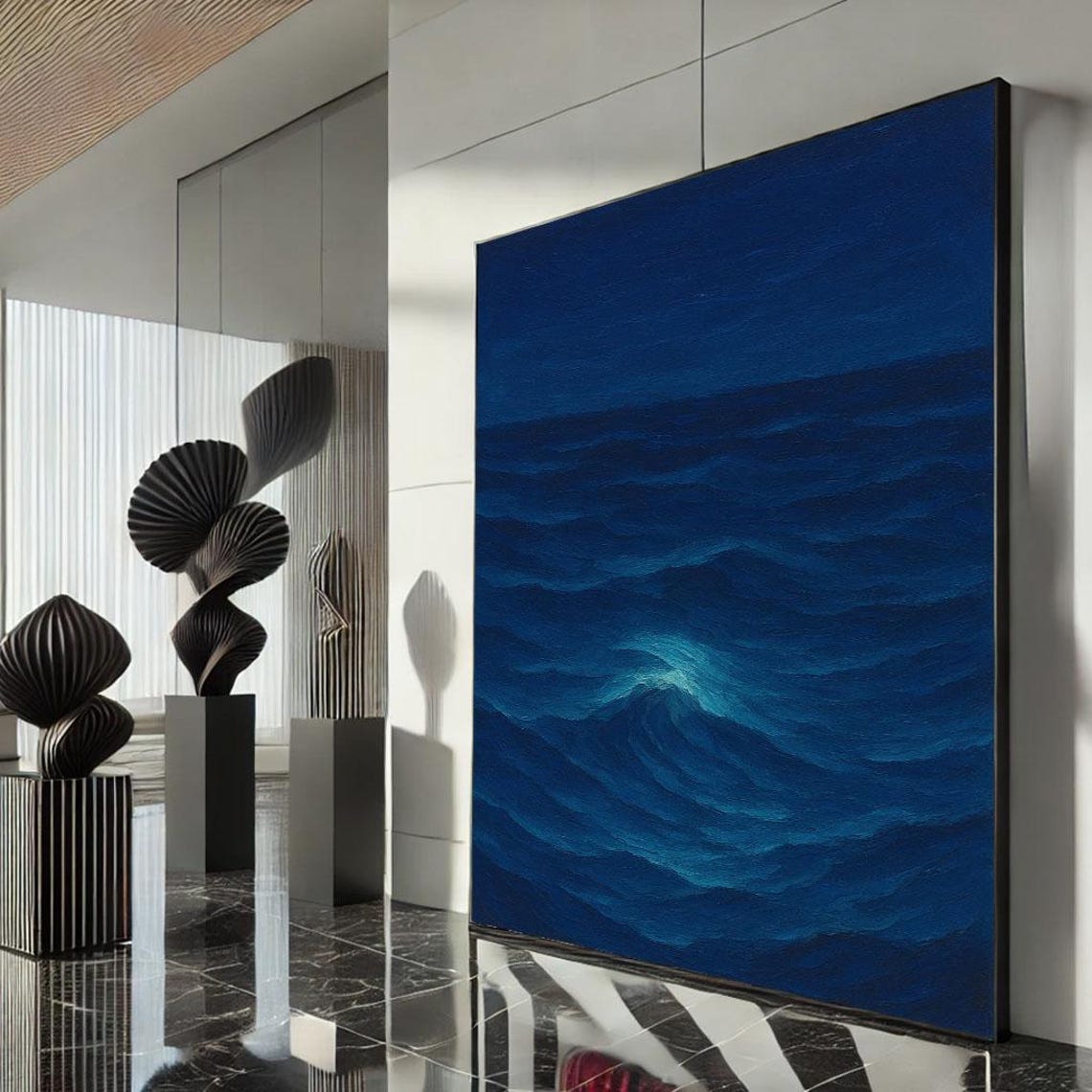 Deep Blue Ocean Wave Abstract Textured Sea Swell Ocean Art Poster