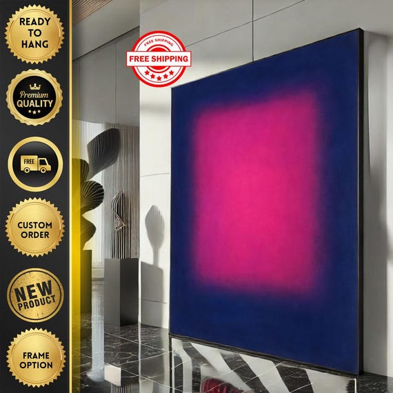 Mark Rothko Inspired Blue And Pink Canvas Bold Color Field Painting For Modern Living Room Decor