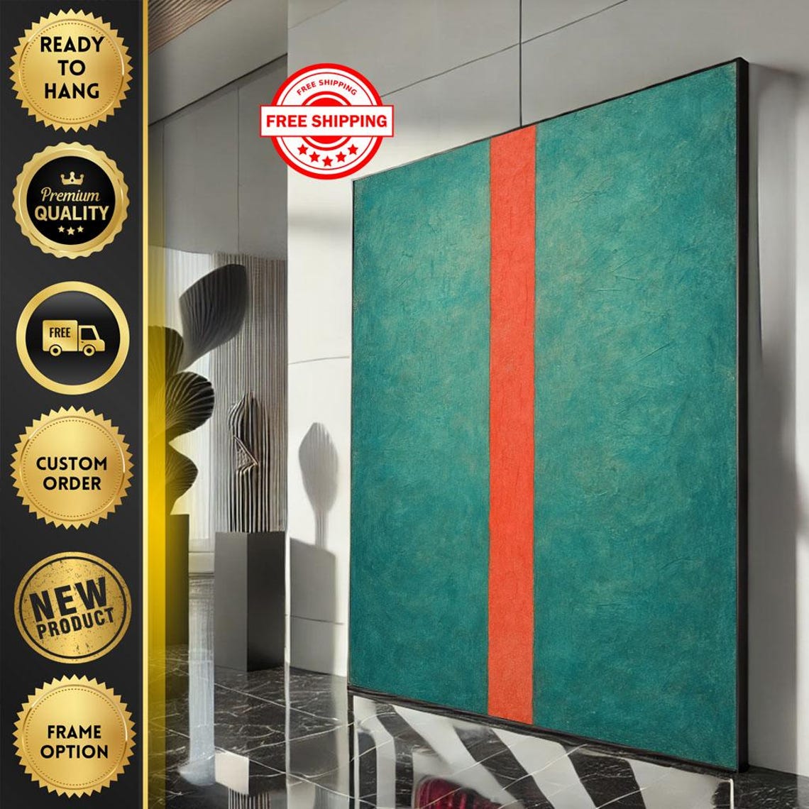 Mark Rothko Inspired Teal Orange Stripe Abstract Minimalist Wall Art
