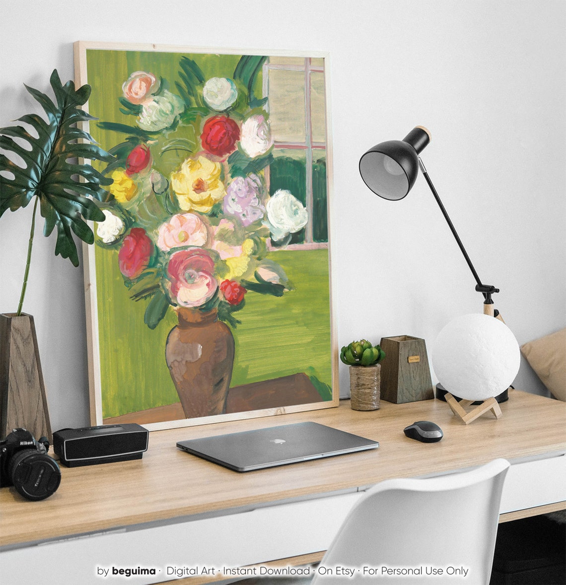 Colorful Flower Bouquet Brown Vase Window Still Life Art Poster - Image 2