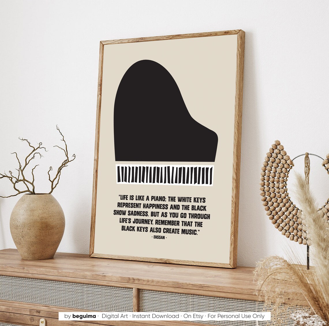 Life Is Like a Piano Inspirational Music Quote for Piano Lover Poster - Image 3