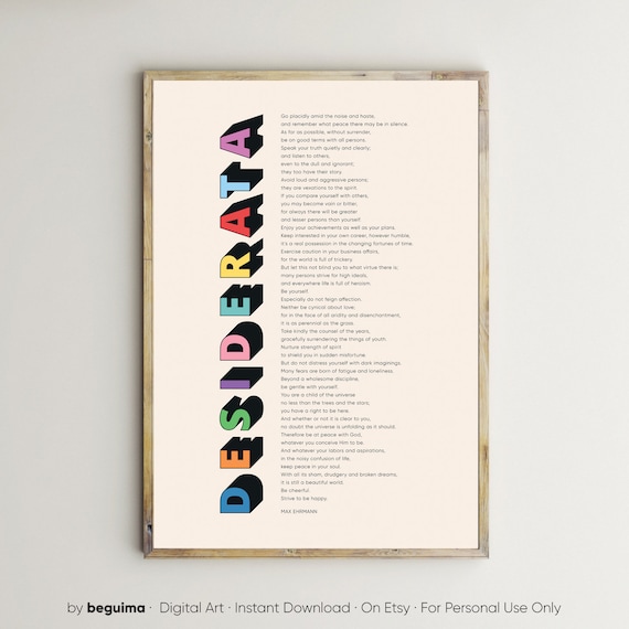 Desiderata Quote Art Print, Max Ehrmann Poem