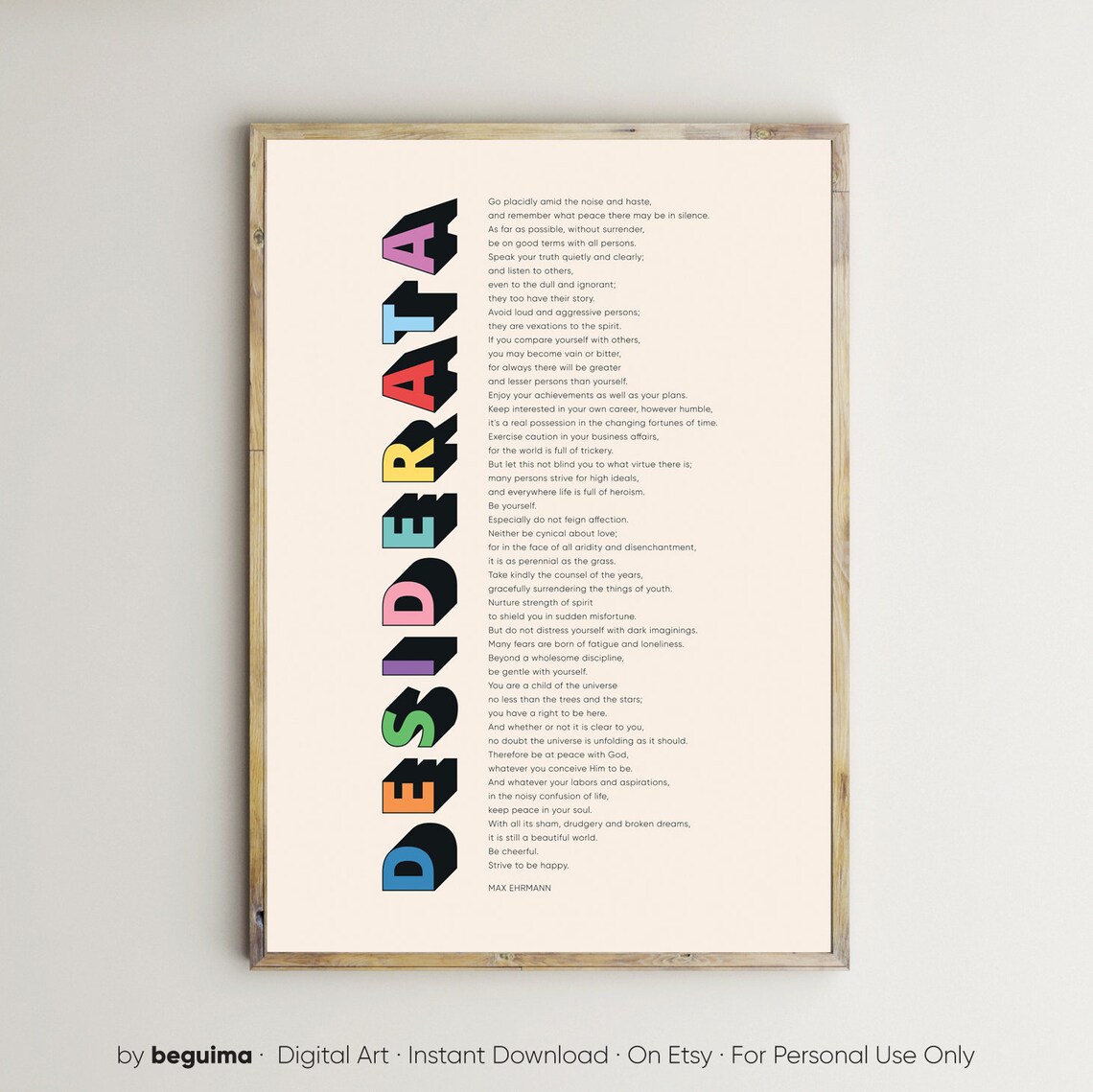 Desiderata Quote Art Print, Max Ehrmann Poem