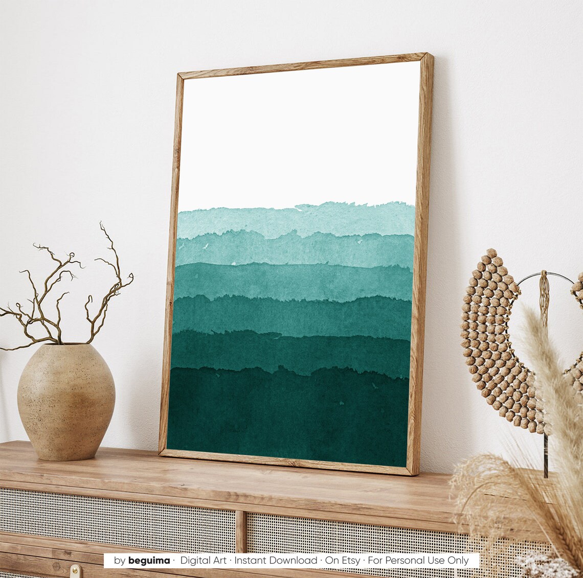 Green Teal Abstract Watercolor Modern Art Print - Image 3
